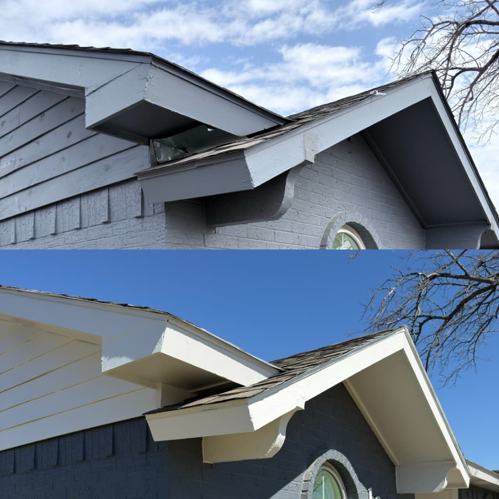 Before and after brick and trim painting in Dallas