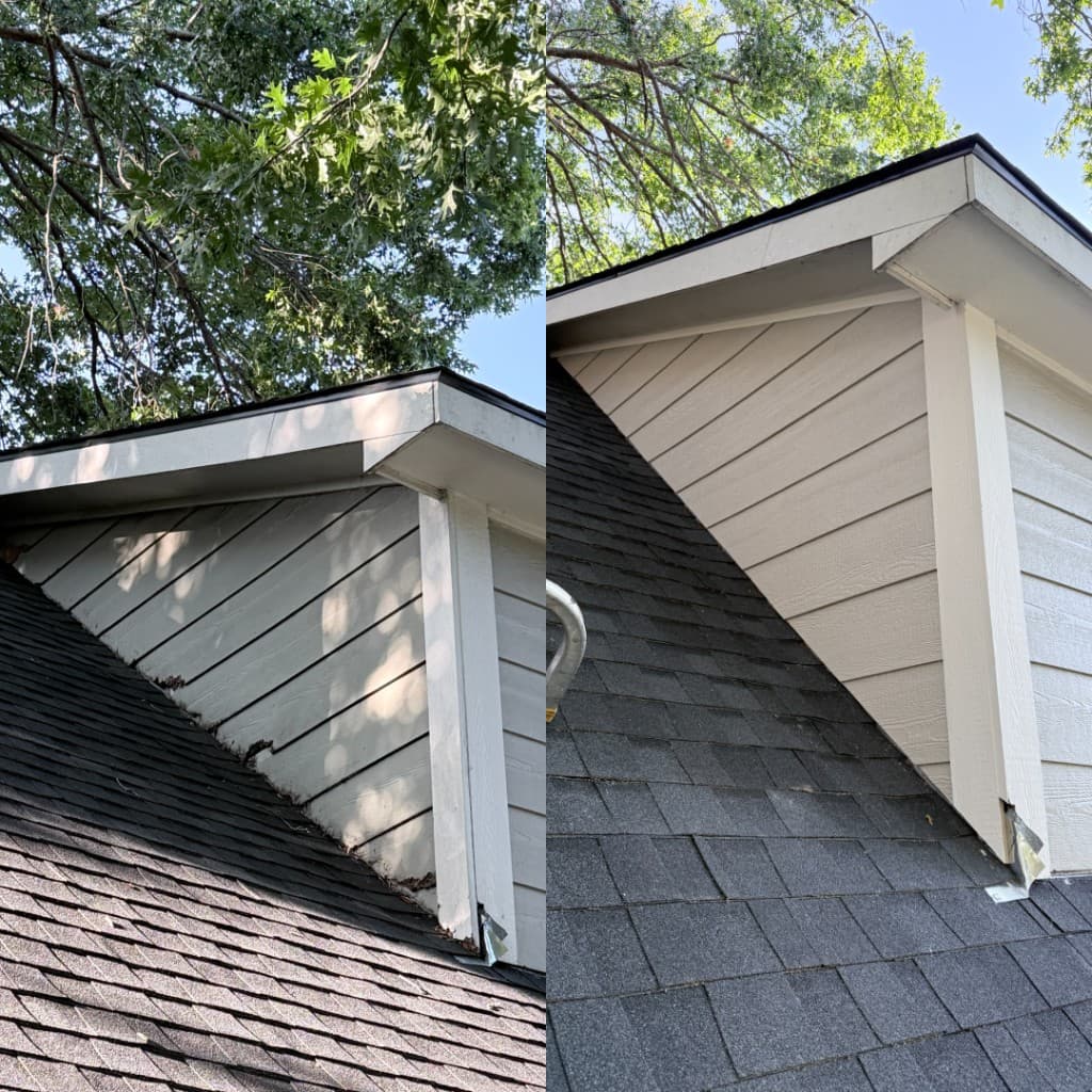 Before and after gable siding repair in Dallas